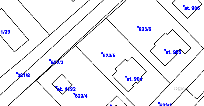 Parcela st. 623/5 v KÚ Říčany-Radošovice, Katastrální mapa