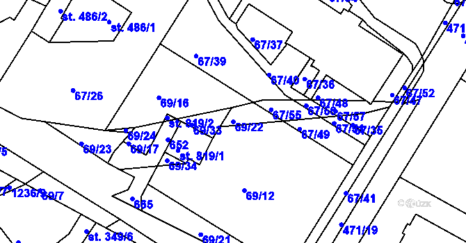Parcela st. 69/22 v KÚ Říčany-Radošovice, Katastrální mapa