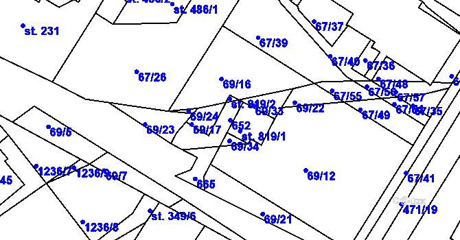 Parcela st. 652 v KÚ Říčany-Radošovice, Katastrální mapa