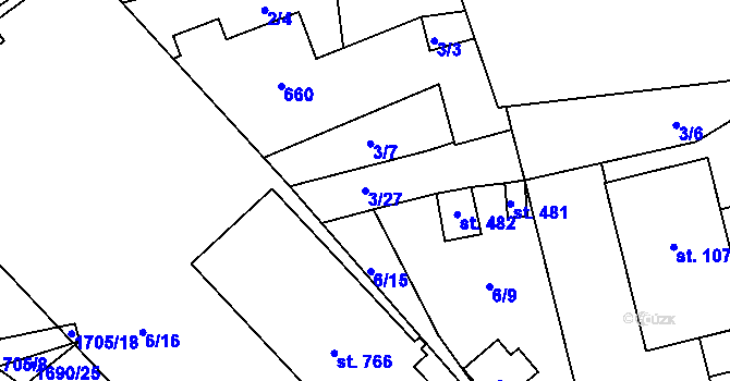 Parcela st. 3/27 v KÚ Říčany-Radošovice, Katastrální mapa
