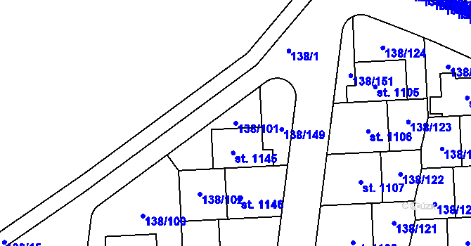 Parcela st. 138/101 v KÚ Říčany-Radošovice, Katastrální mapa