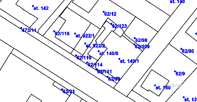 Parcela st. 140/6 v KÚ Říčany-Radošovice, Katastrální mapa