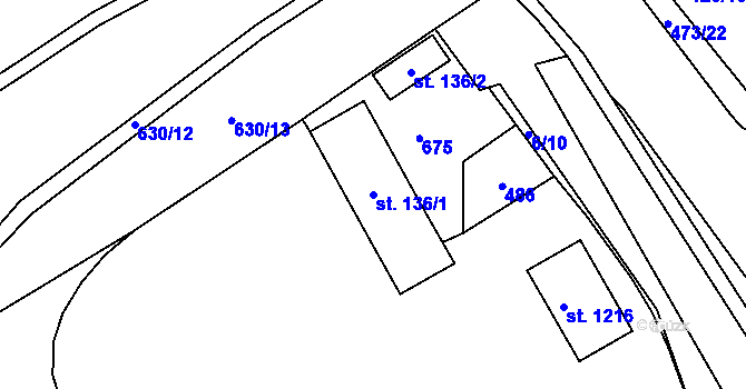 Parcela st. 136/1 v KÚ Říčany-Radošovice, Katastrální mapa