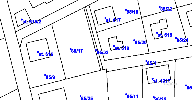Parcela st. 85/32 v KÚ Říčany-Radošovice, Katastrální mapa