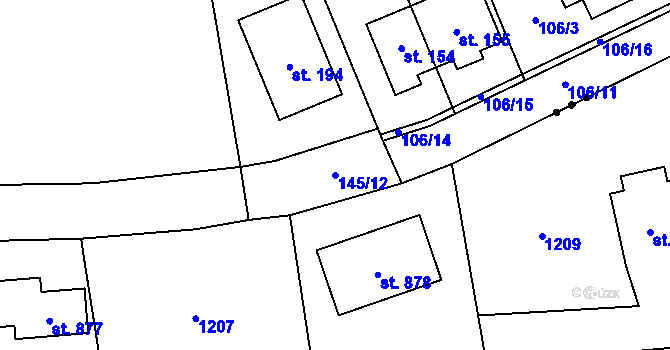 Parcela st. 145/12 v KÚ Voděrádky, Katastrální mapa