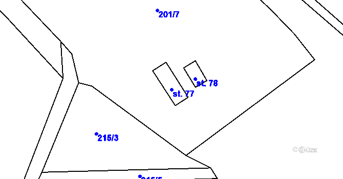 Parcela st. 77 v KÚ Voděrádky, Katastrální mapa