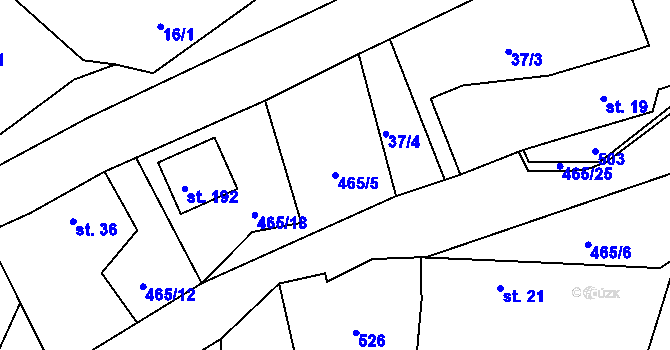 Parcela st. 465/5 v KÚ Voděrádky, Katastrální mapa