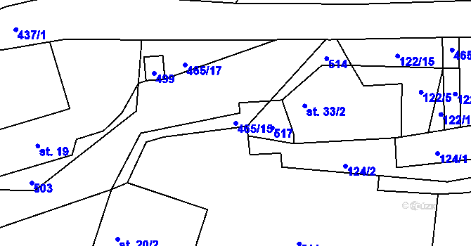 Parcela st. 465/15 v KÚ Voděrádky, Katastrální mapa