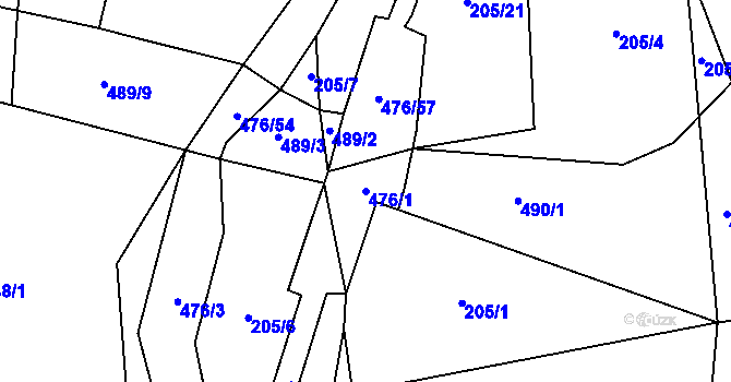 Parcela st. 476/1 v KÚ Voděrádky, Katastrální mapa