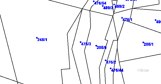 Parcela st. 476/3 v KÚ Voděrádky, Katastrální mapa