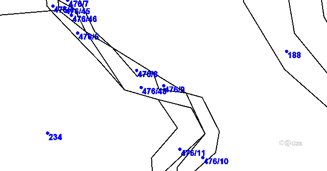 Parcela st. 476/9 v KÚ Voděrádky, Katastrální mapa