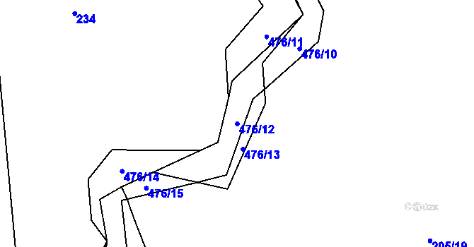 Parcela st. 476/12 v KÚ Voděrádky, Katastrální mapa
