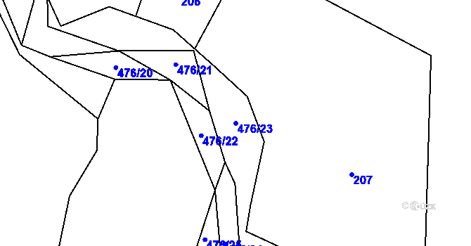 Parcela st. 476/23 v KÚ Voděrádky, Katastrální mapa