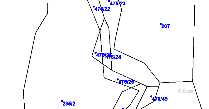 Parcela st. 476/24 v KÚ Voděrádky, Katastrální mapa