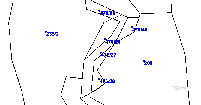 Parcela st. 476/27 v KÚ Voděrádky, Katastrální mapa