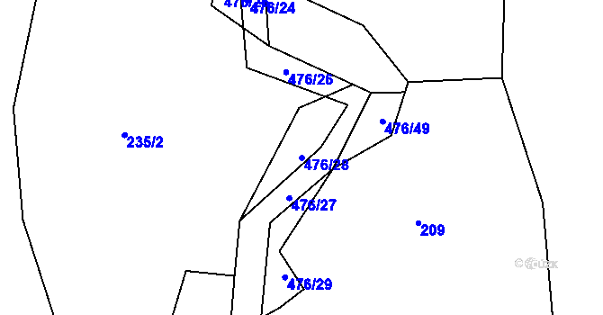 Parcela st. 476/28 v KÚ Voděrádky, Katastrální mapa