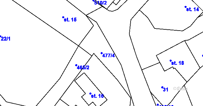 Parcela st. 477/4 v KÚ Voděrádky, Katastrální mapa