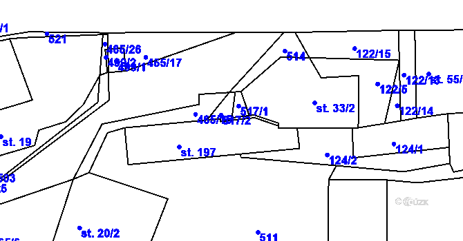 Parcela st. 33/1 v KÚ Voděrádky, Katastrální mapa