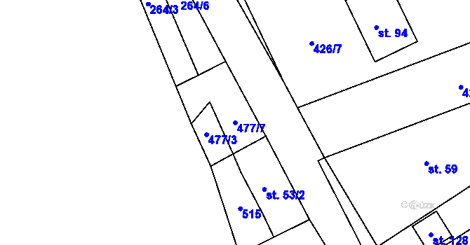Parcela st. 477/7 v KÚ Voděrádky, Katastrální mapa