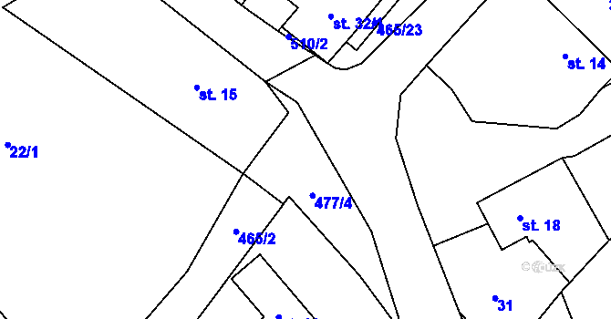 Parcela st. 477/8 v KÚ Voděrádky, Katastrální mapa
