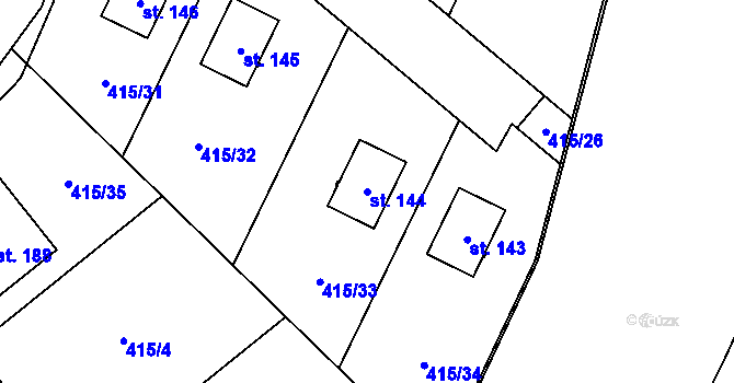 Parcela st. 144 v KÚ Voděrádky, Katastrální mapa