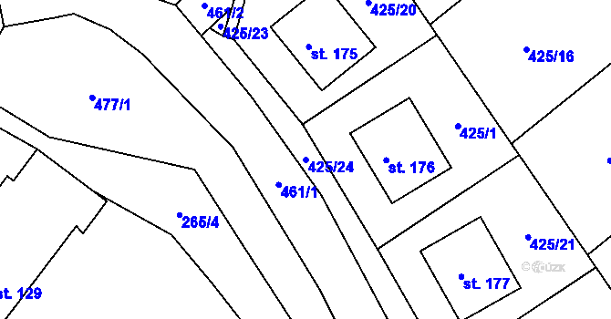 Parcela st. 425/24 v KÚ Voděrádky, Katastrální mapa