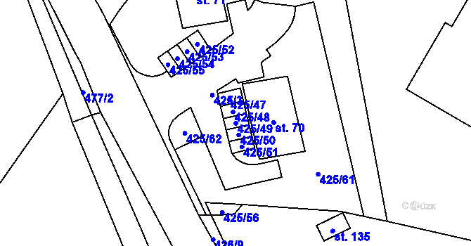 Parcela st. 425/49 v KÚ Voděrádky, Katastrální mapa