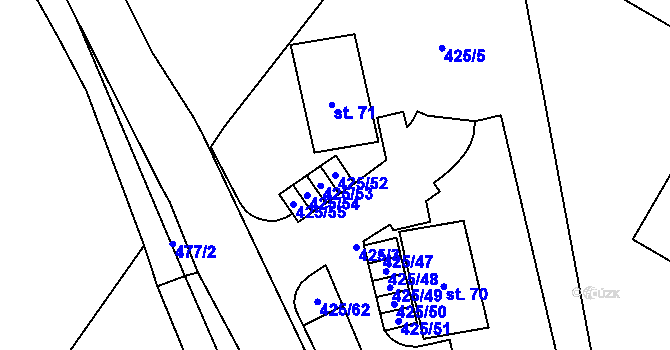Parcela st. 425/52 v KÚ Voděrádky, Katastrální mapa