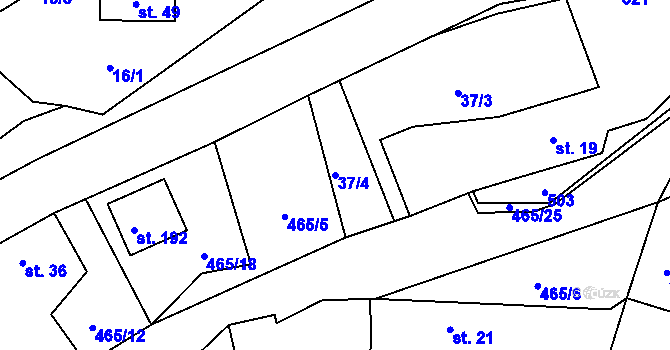 Parcela st. 37/4 v KÚ Voděrádky, Katastrální mapa