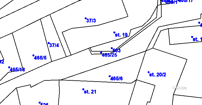 Parcela st. 465/25 v KÚ Voděrádky, Katastrální mapa