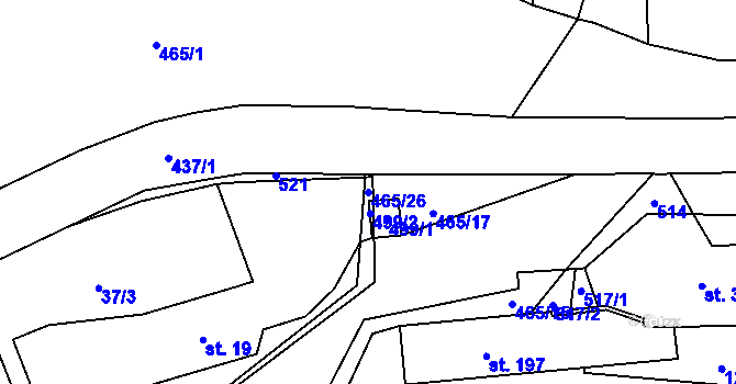 Parcela st. 465/26 v KÚ Voděrádky, Katastrální mapa