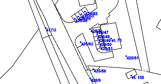 Parcela st. 425/62 v KÚ Voděrádky, Katastrální mapa