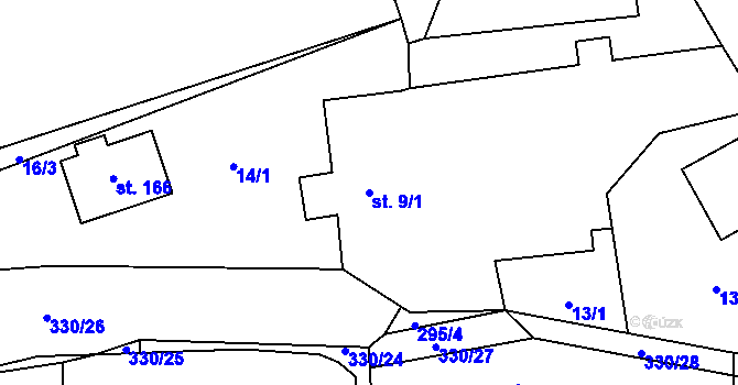 Parcela st. 9/1 v KÚ Jažlovice, Katastrální mapa
