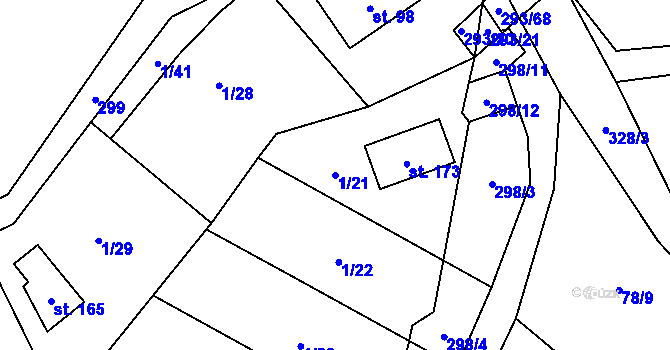 Parcela st. 1/21 v KÚ Jažlovice, Katastrální mapa