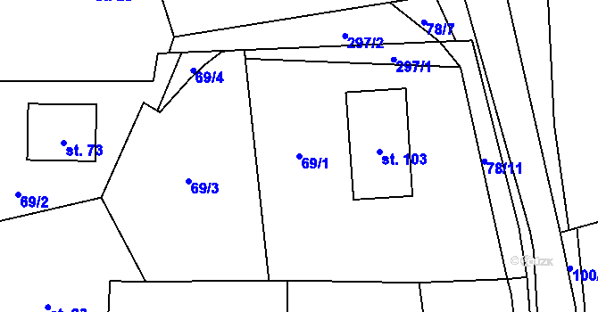Parcela st. 69/1 v KÚ Jažlovice, Katastrální mapa