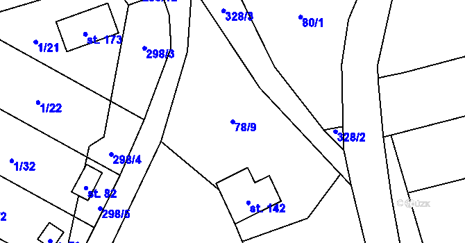 Parcela st. 78/9 v KÚ Jažlovice, Katastrální mapa