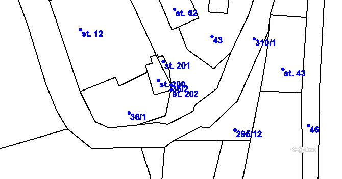 Parcela st. 202 v KÚ Jažlovice, Katastrální mapa