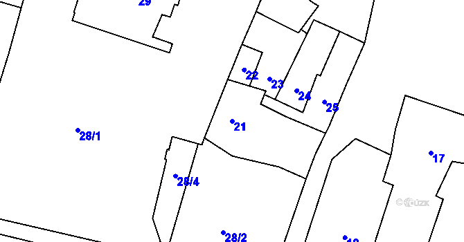 Parcela st. 21 v KÚ Říčany u Brna, Katastrální mapa