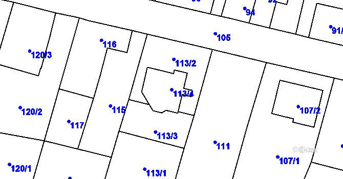 Parcela st. 113/4 v KÚ Říčany u Brna, Katastrální mapa