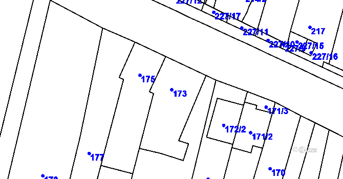 Parcela st. 173 v KÚ Říčany u Brna, Katastrální mapa