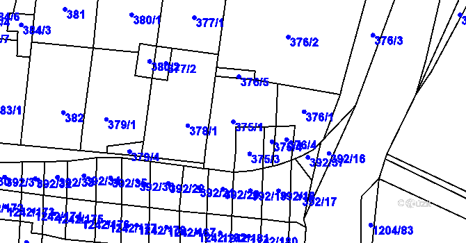 Parcela st. 375/1 v KÚ Říčany u Brna, Katastrální mapa