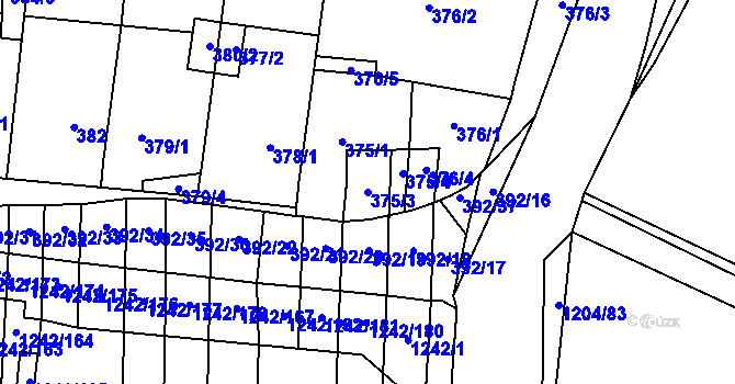 Parcela st. 375/3 v KÚ Říčany u Brna, Katastrální mapa