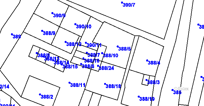 Parcela st. 388/10 v KÚ Říčany u Brna, Katastrální mapa