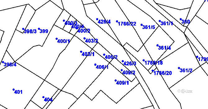 Parcela st. 406/2 v KÚ Říčany u Brna, Katastrální mapa