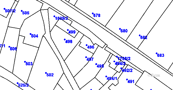 Parcela st. 496 v KÚ Říčany u Brna, Katastrální mapa