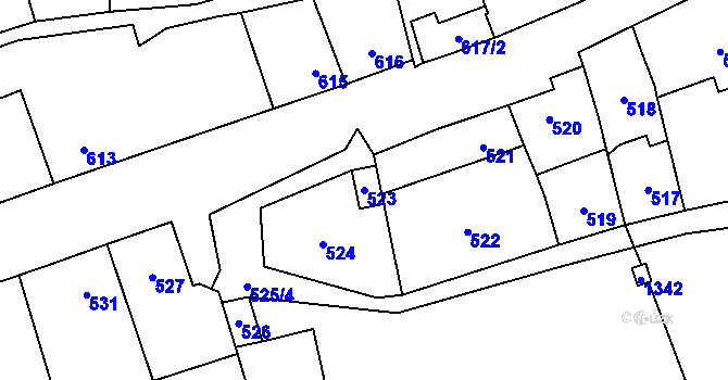 Parcela st. 523 v KÚ Říčany u Brna, Katastrální mapa
