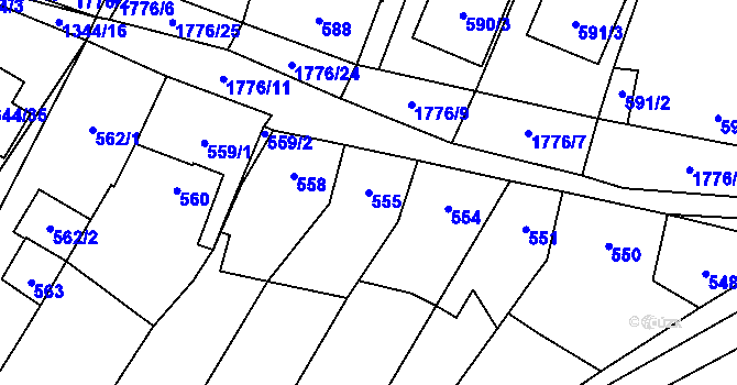 Parcela st. 555 v KÚ Říčany u Brna, Katastrální mapa