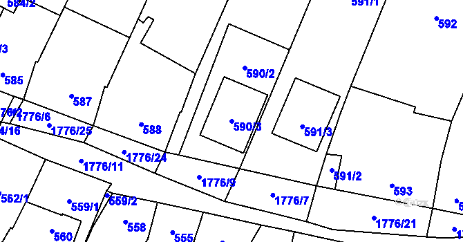 Parcela st. 590/3 v KÚ Říčany u Brna, Katastrální mapa