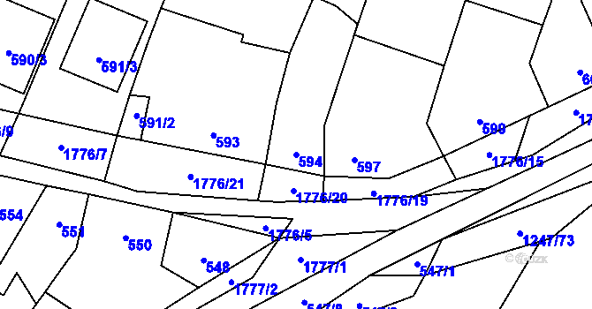 Parcela st. 594 v KÚ Říčany u Brna, Katastrální mapa