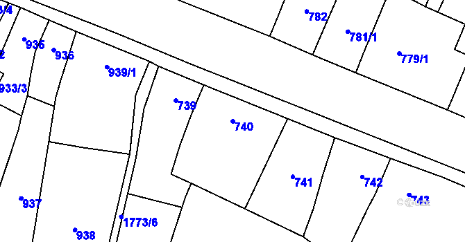 Parcela st. 740 v KÚ Říčany u Brna, Katastrální mapa